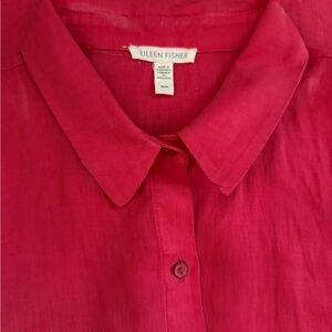 Eileen Fisher Deep Coral Linen Button-Front Dress